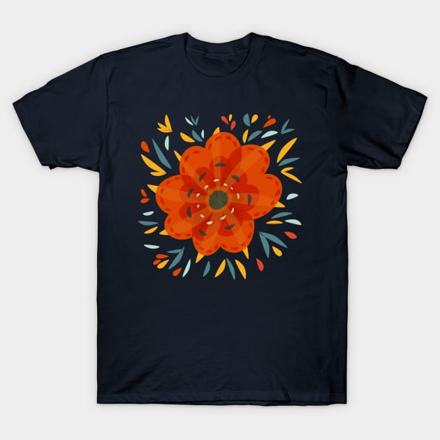 Decorative Orange Flower T-Shirt by Boriana Giormova